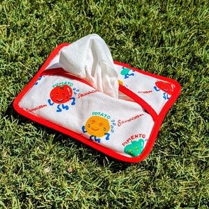 Small Tomato/Potato/Pimento Fabric Pocket/Purse Tissue Holder 3 1/2"x4 3/4" New